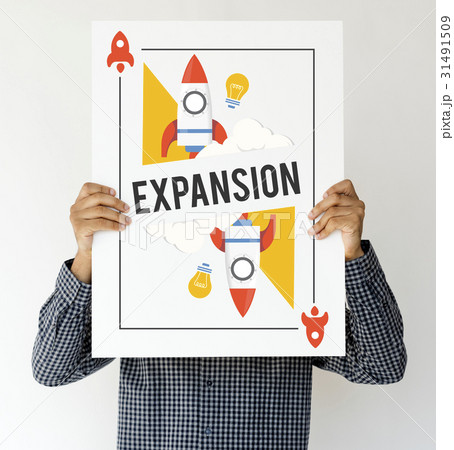 Man holding network graphic overlay billboard covering face 31491509