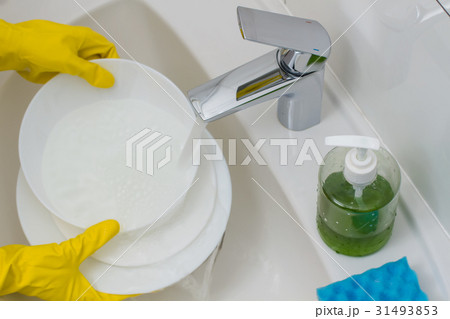 Female hand washing dish 31493853