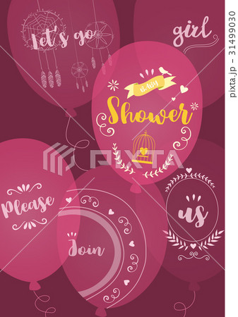 Baby Shower card with balloons flying,invitation Baby Shower card with balloons flying,invitation 31499030