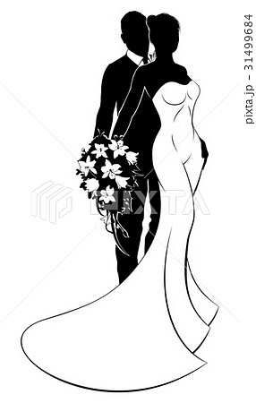 Bride And Groom Bouquet Wedding Silhouetteのイラスト素材