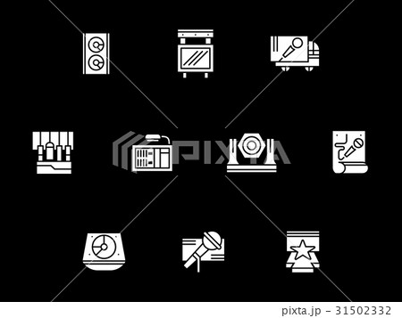 Concert stage equipment white glyph vector icons Concert stage equipment white glyph vector icons 31502332