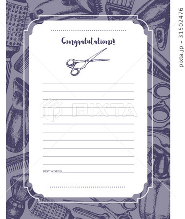 Barber Equipment - hand drawn template card. Barber Equipment - hand drawn template card. 31502476