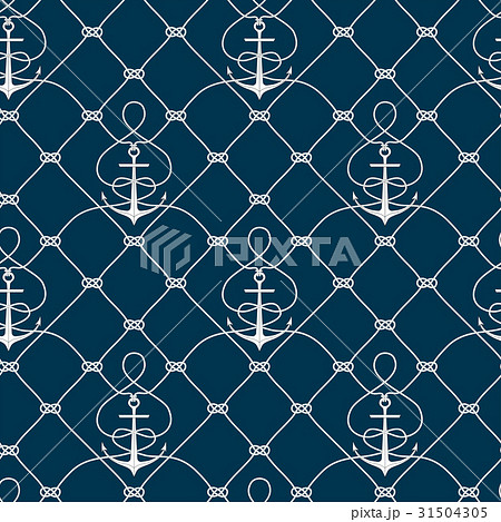 Nautical rope seamless fishnet and anchors pattern 31504305