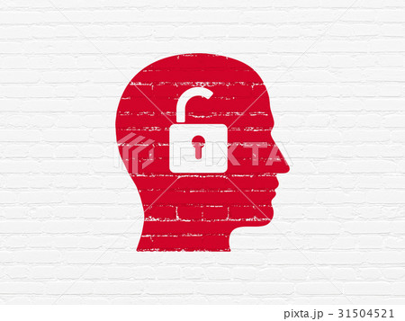 Finance concept: Head With Padlock on wall Finance concept: Head With Padlock on wall 31504521
