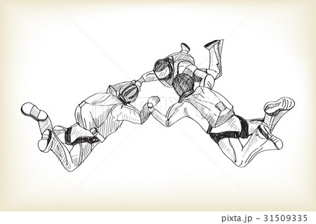 skydiving man parachutist, free hand drawing skydiving man parachutist, free hand drawing 31509335