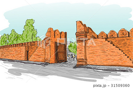 sketch of old gate Tha Phae gate in Thailand 31509360