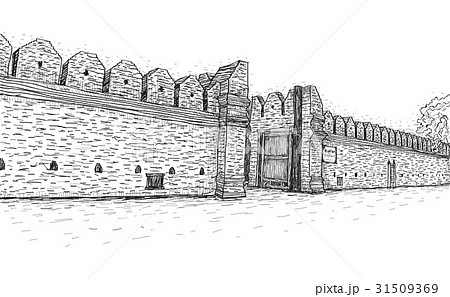 sketch of old wall gate Tha Phae gate in Thailand 31509369