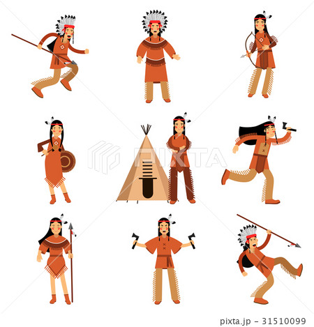 Native american indians characters in traditional 31510099
