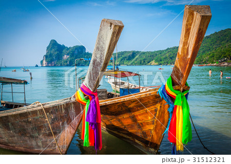 Long boat and tropical beach, Andaman Sea Long boat and tropical beach, Andaman Sea 31512321