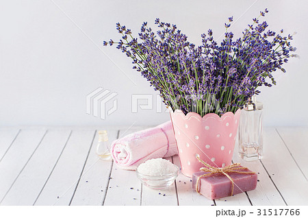 spa massage setting, lavender product, oil on 31517766