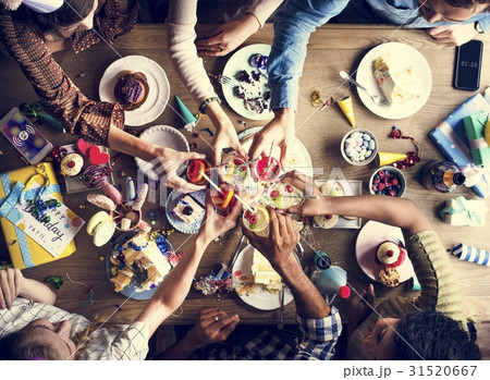 People Clinging Drinks Together on Birthday Party People Clinging Drinks Together on Birthday Party 31520667