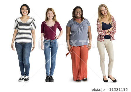 Diversity Women Set Gesture Standing Together Studio Isolated Diversity Women Set Gesture Standing Together Studio Isolated 31521156