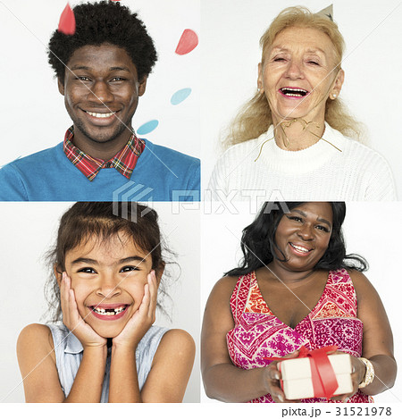 Set of Diversity People Face Expression Emotion Studio Collage 31521978