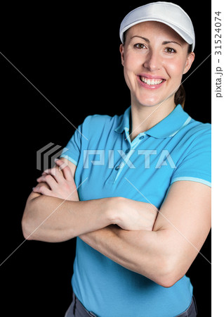 Sportswoman posing on black background Sportswoman posing on black background 31524074