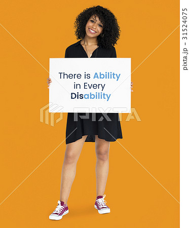 African descent woman holding placard African descent woman holding placard 31524075
