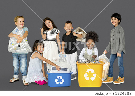 Diverse Group Of Kids Recycling Garbage Diverse Group Of Kids Recycling Garbage 31524288