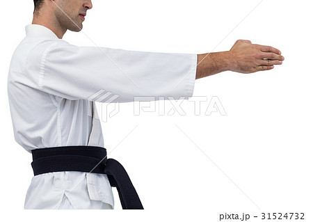 Mid section of fighter performing karate stance Mid section of fighter performing karate stance 31524732