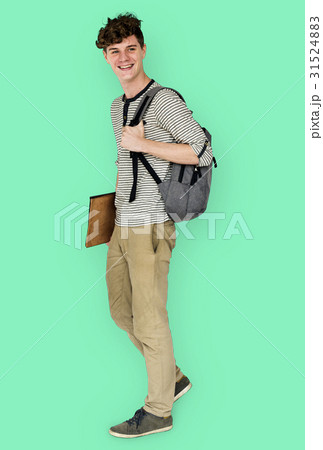 Caucasian student man standing with casual outfit Caucasian student man standing with casual outfit 31524883
