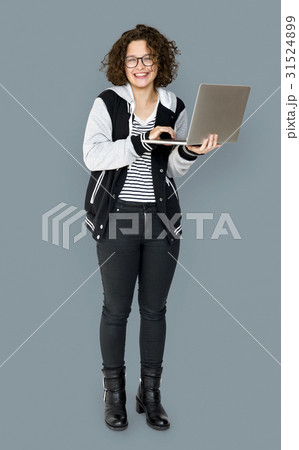 Young Adult using Laptop Studio Portrait 31524899