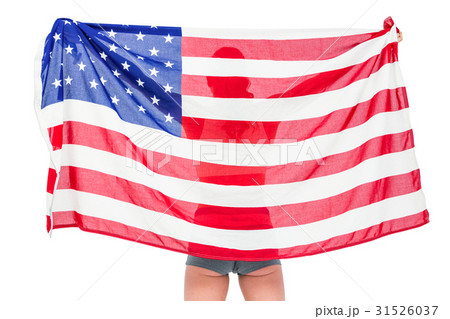 Athlete posing with american flag after victory 31526037