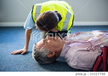 Female paramedic during cardiopulmonary resuscitation training Female paramedic during cardiopulmonary resuscitation training 31527700