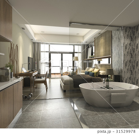 luxury suite hotel bedroom with bathtub 31529978