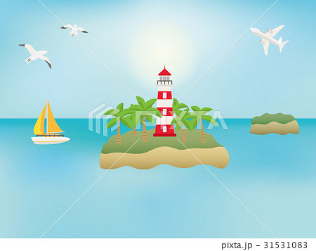 海に浮かぶ灯台の風景のイラスト素材