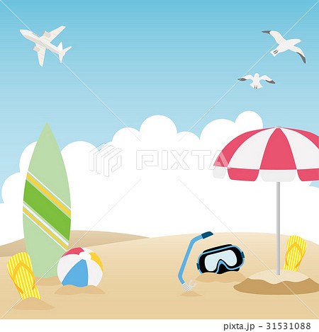 砂浜とビーチグッズのイラスト素材