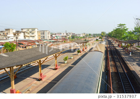Thailand train station on top view and path  31537937