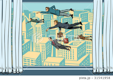 Businessmen fly past the window Businessmen fly past the window 31541958