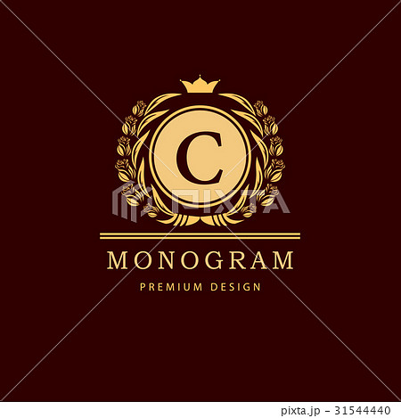 Monogram template logo. Calligraphic emblem sign C Monogram template logo. Calligraphic emblem sign C 31544440