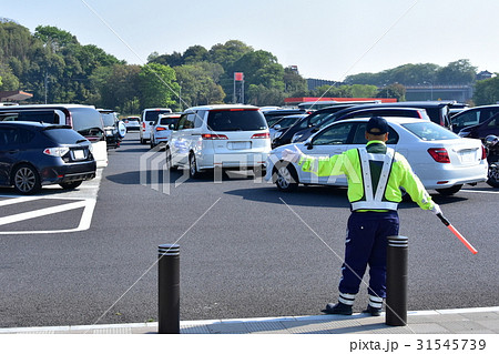 混雑するパーキングで車を誘導する警備員 混雑するパーキングで車を誘導する警備員 31545739