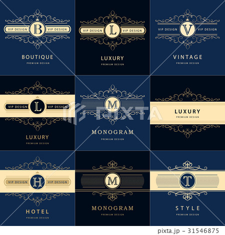 Monogram template set. Calligraphic line logoのイラスト素材 [31546875] - PIXTA