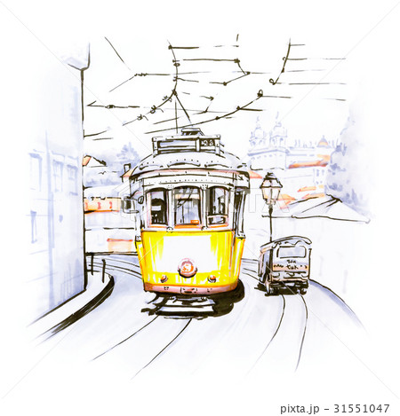 Yellow 28 tram in Alfama, Lisbon, Portugal 31551047