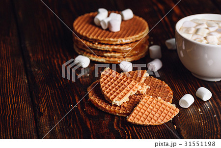 Syrup Waffles and Hot Cocoa with Marshmallow. 31551198
