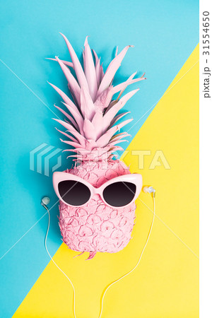 Painted Pineapple With Sunglassesの写真素材