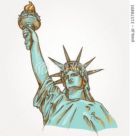 Statue Of Liberty Hand Dawn On Backgroundのイラスト素材