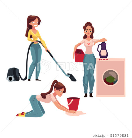 Woman, housewife doing chores - ironing, washing Woman, housewife doing chores - ironing, washing 31579881