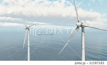 Offshore wind turbines and cargo ship 31587383