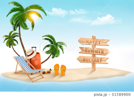 Tropical island with palms, a beach chair Tropical island with palms, a beach chair 31589900