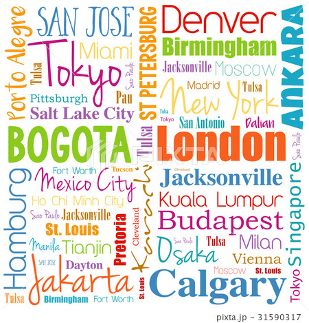 Cities in the world word cloud collage 31590317