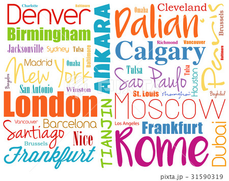 Cities in the world word cloud collage 31590319