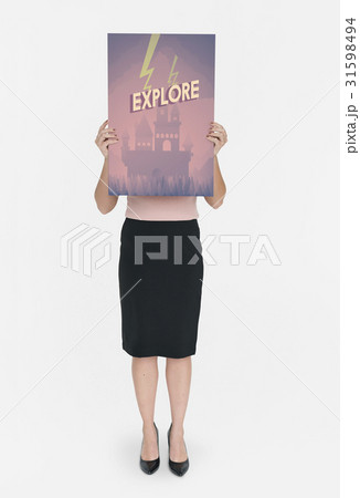 Woman holding network graphic overlay banner Woman holding network graphic overlay banner 31598494