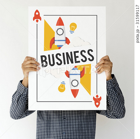 Man holding network graphic overlay billboard covering face 31599117