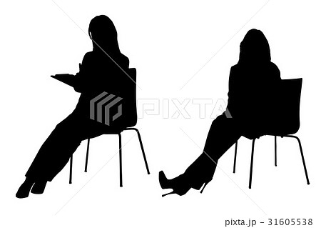 イスに座る女性のシルエットのイラスト素材