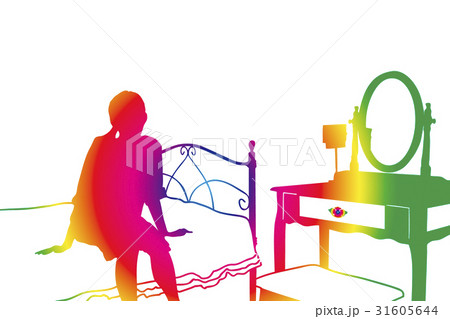 部屋でくつろぐ女性のシルエットのイラスト素材