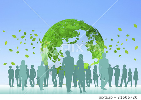 葉っぱの地球儀と群衆 31606720