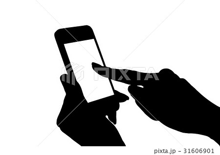 スマートフォンをタッチする手のシルエットのイラスト素材