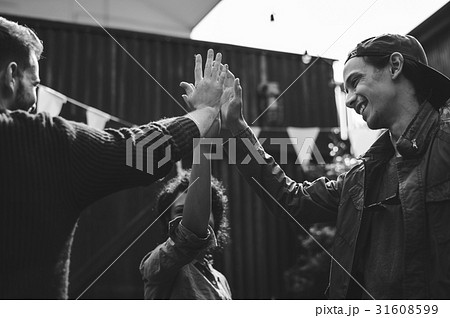 Group of people high five for support and achievement Group of people high five for support and achievement 31608599