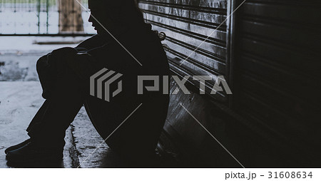 Homeless Woman Sitting on The Street Side Hopeless 31608634